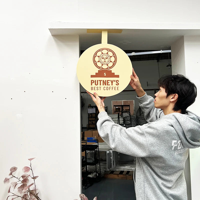 户外咖啡店定制40厘米圆形双面广告标志广告牌