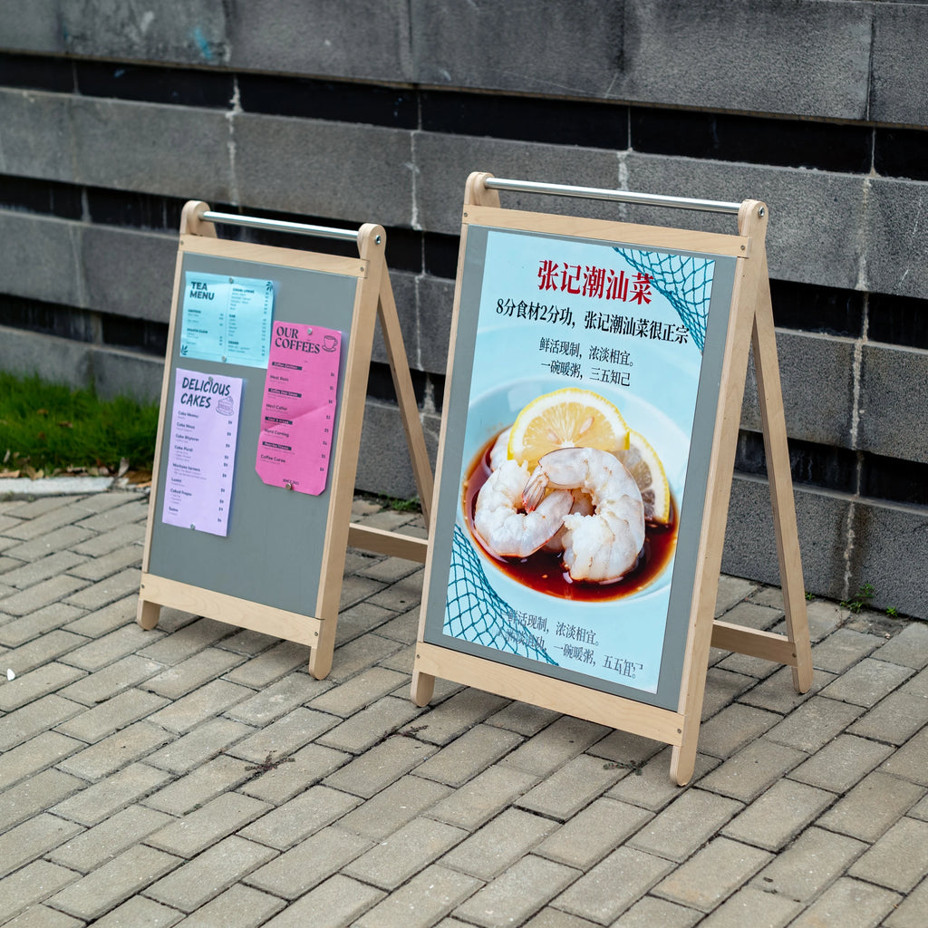 面包店、咖啡厅、户外木制A字展示牌、落地式广告展示牌定制