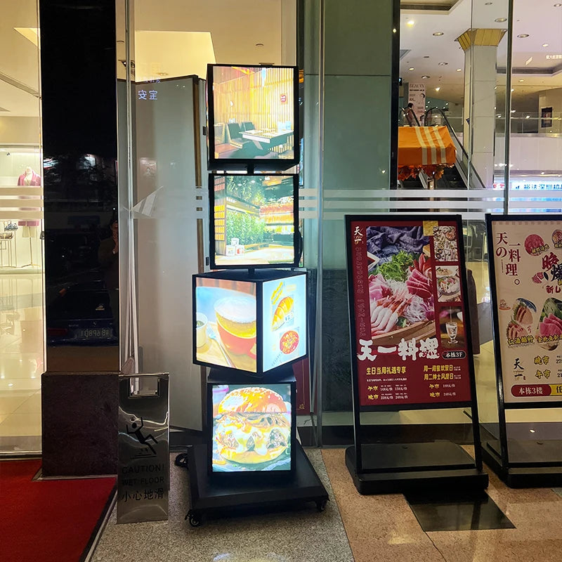 四层40X40X40cm地板到天花板旋转灯箱广告logo定制