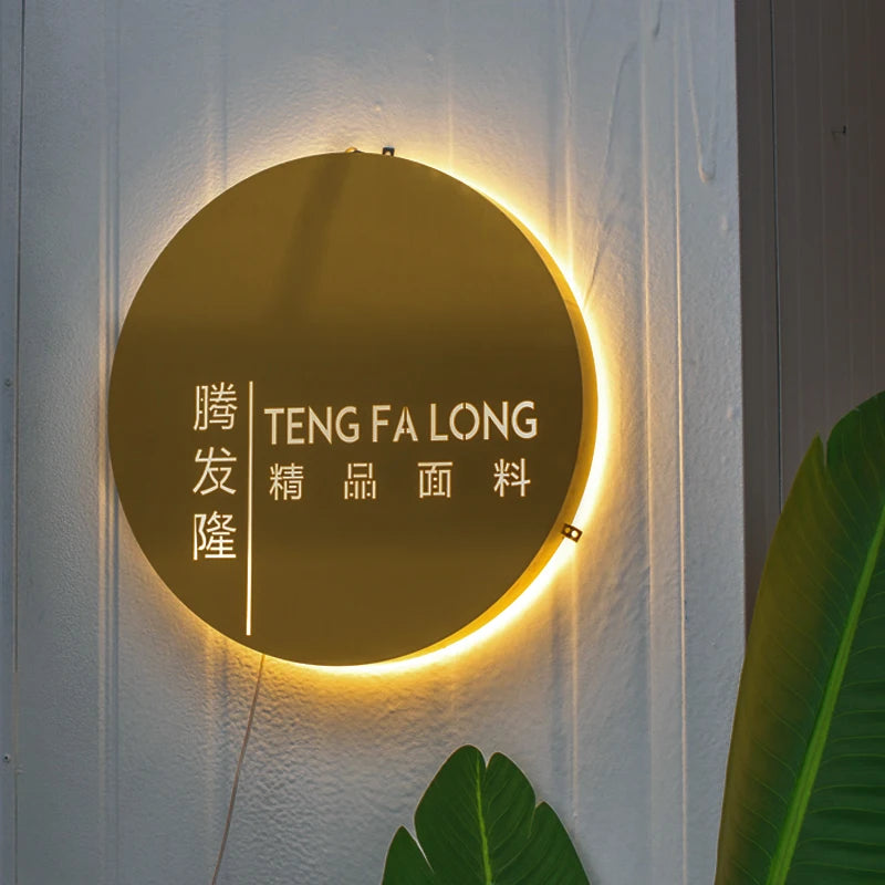 金色金属拉丝不锈钢亚克力背光照明灯箱门牌